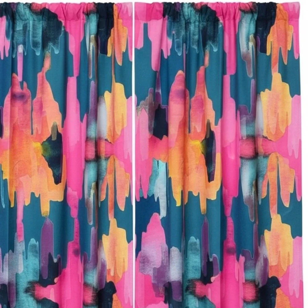 Bungalow Rose Sunset Watercolor Curtain Pair Pink Blue Southwestern Print Aztec